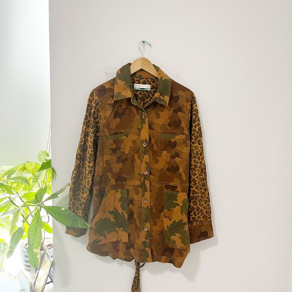 Anthropologie Pilcro Brown Camo & Animal Print Jacket Size 1X - Picture 1 of 7